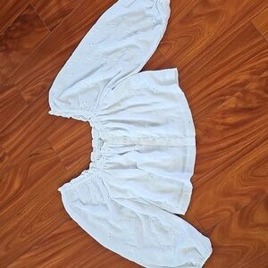 American Eagle White Cropped Eyelet Flowy Top Balloon Sleeves Sz S
